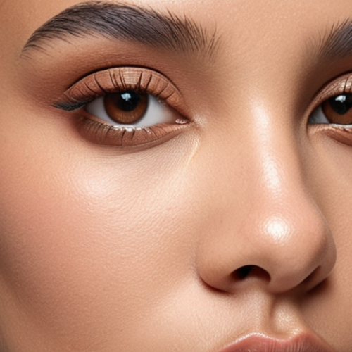 Minimalist makeup look with focus on skin tone and enhancing natural features.