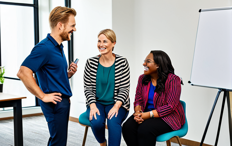 **
"A diverse group of fully clothed beauty consultants participating in a workshop, appropriate attire, smiling and engaged in conversation during an icebreaker activity, modern conference room setting, bright and professional lighting, safe for work, perfect anatomy, correct proportions, family-friendly, high quality, professional photography, modest clothing."
**