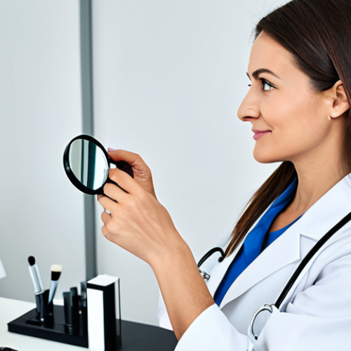 Skincare Consultation**

A fully clothed female beauty consultant in a professional lab coat, examining a client's skin with a magnifying glass in a brightly lit, modern skincare clinic. The client is also fully clothed. Focus on the consultant's caring expression and professional environment. Perfect anatomy, correct proportions, well-formed hands, proper finger count, natural pose, safe for work, appropriate content, professional, modest, family-friendly.

**