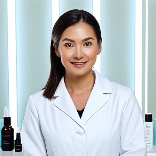**Prompt:** A woman with clear, glowing skin showcases hydrating skincare products, fully clothed in a modest, professional white coat, inside a bright and clean dermatology clinic, appropriate content, safe for work, perfect anatomy, natural proportions, professional product photography, high quality.