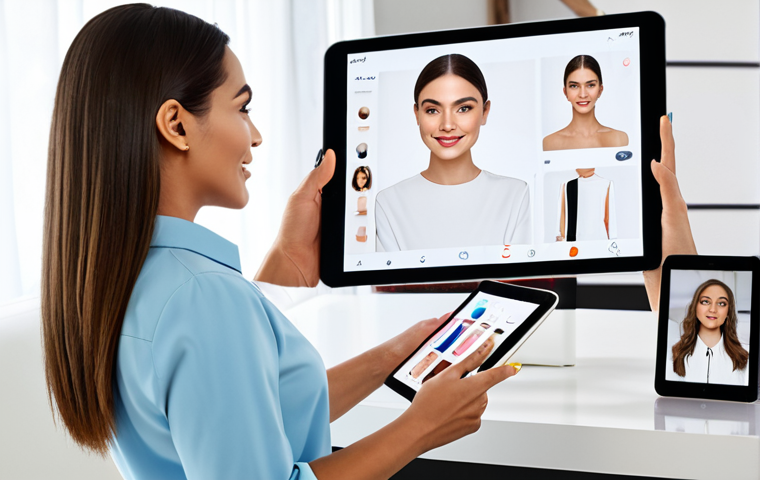 Digital Beauty Consultation**
"A woman in a modern, brightly lit living room, interacting with a sophisticated AI-powered beauty app on a tablet, the app showcasing personalized makeup recommendations, fully clothed, appropriate attire, safe for work, perfect anatomy, correct proportions, natural pose, professional, well-formed hands, proper finger count, natural body proportions, family-friendly."
**