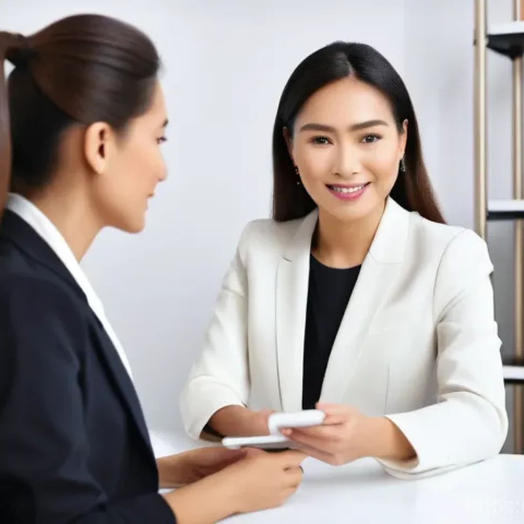 뷰티컨설턴트 신입 트레이닝 과정 - A warm and professional female beauty consultant, of diverse ethnicity and in her mid-30s, wearing a...