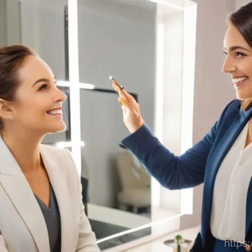 뷰티컨설턴트 직업의 사회적 역할 - A warm, brightly lit modern beauty studio. A professional and friendly female beauty consultant, in ...