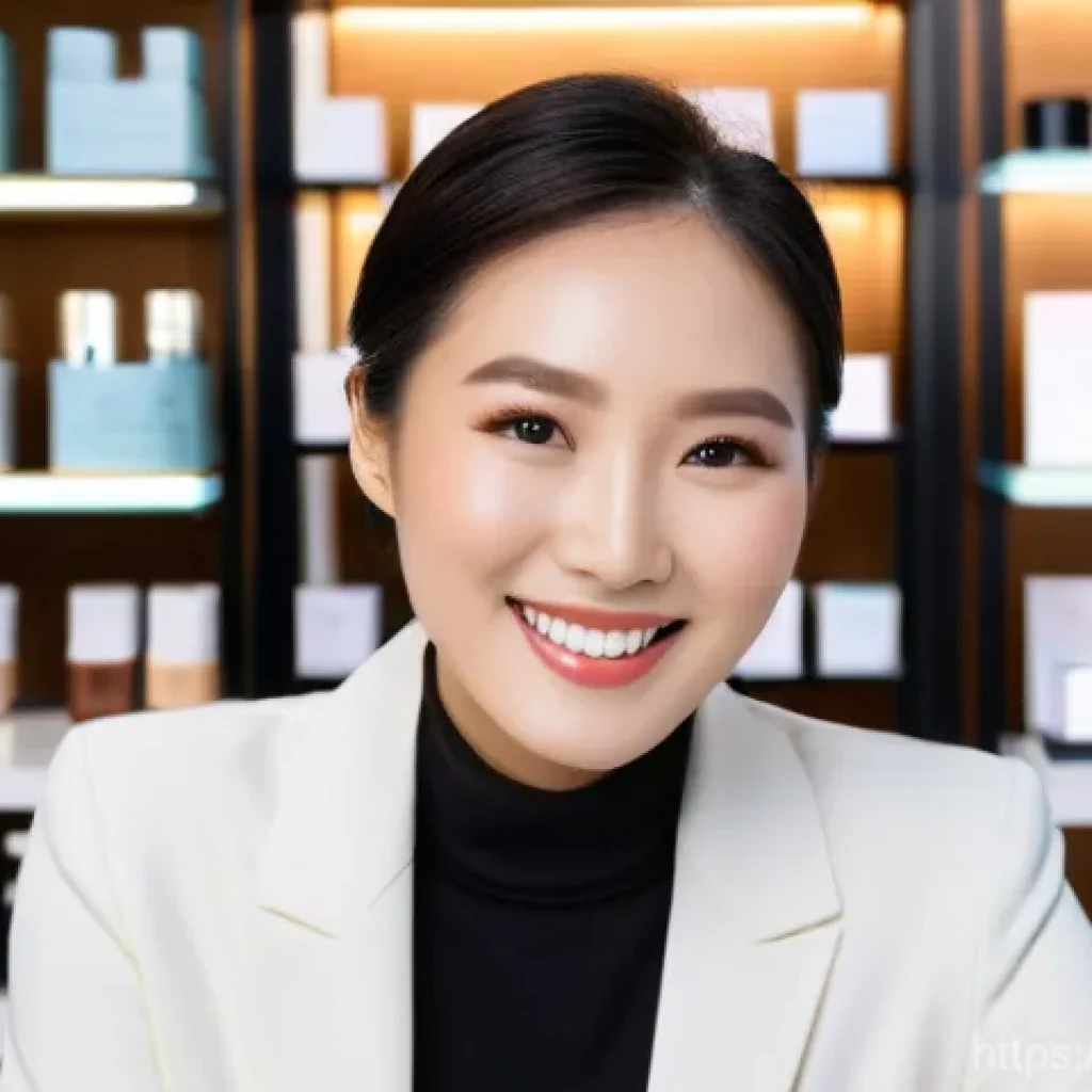 뷰티컨설턴트 국제 자격증 소개 - A professional and elegant Korean female beauty consultant, in her late 20s to early 30s, with a war...