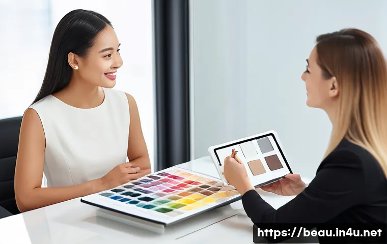 뷰티컨설턴트 관련 세미나 후기 - **Image Prompt 1: Personalized Beauty Consultation**
A female beauty consultant, in her late 20s...