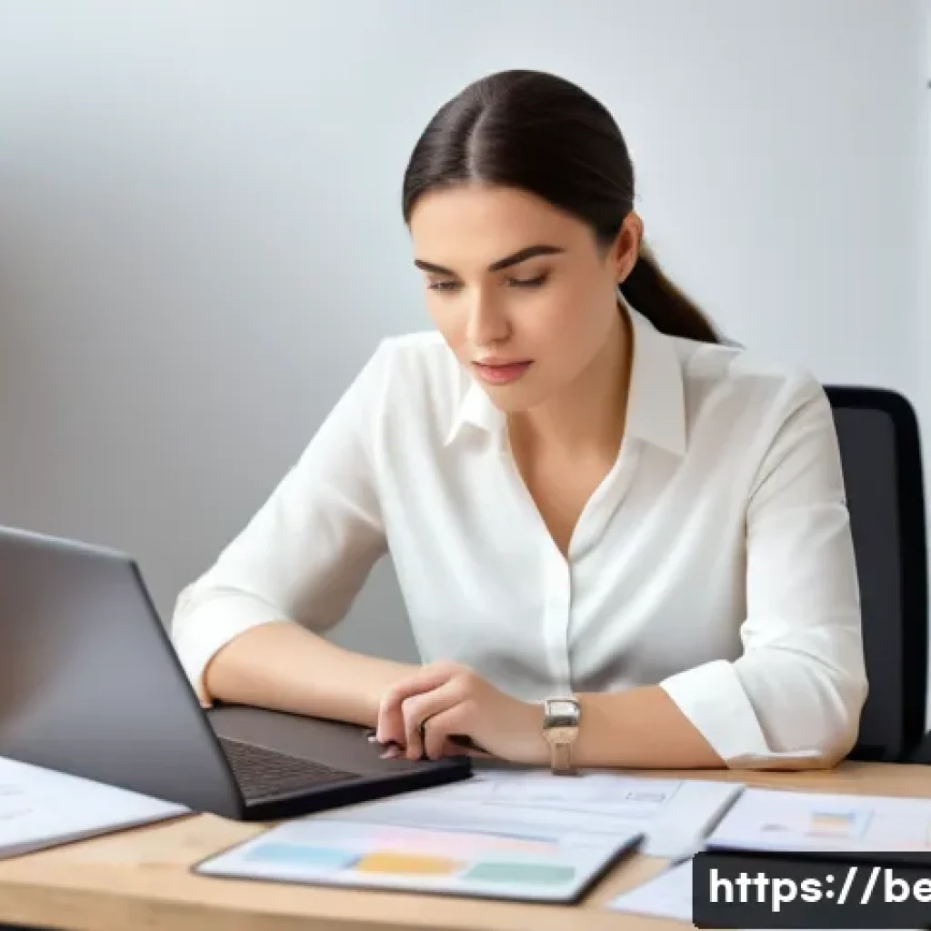 뷰티컨설턴트 이직 성공 전략 - A professional female beauty consultant in her late 20s to early 30s sits at a clean, modern desk, s...