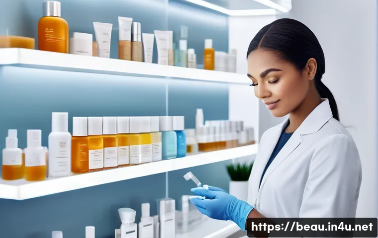 뷰티컨설턴트 전공 과목 선택법 - A professional beauty consultant in a modern skincare clinic setting, demonstrating personalized ski...
