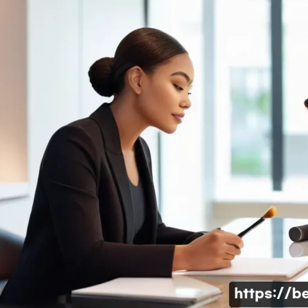 뷰티컨설턴트 직무 적응 사례 연구 - A professional beauty consultant attentively listening to a diverse female client in a modern beauty...