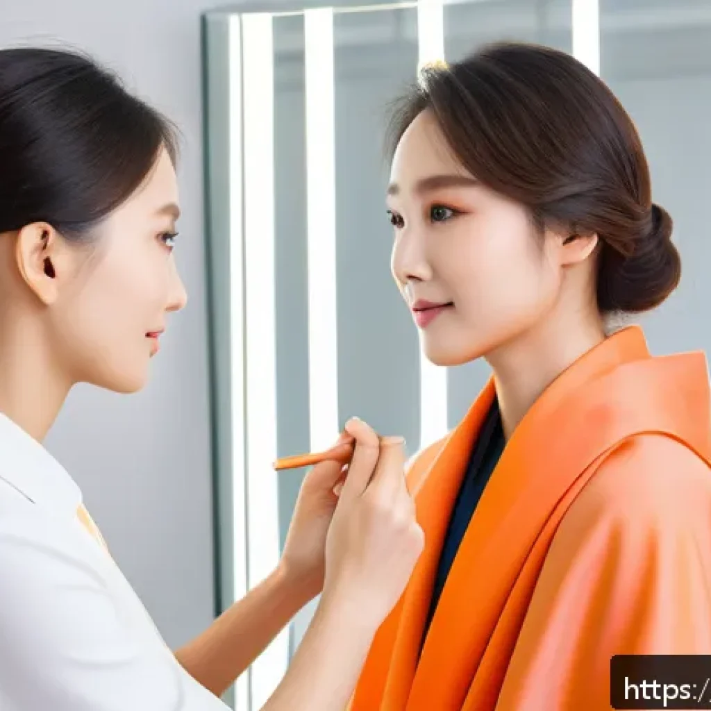 뷰티컨설턴트 퍼스널 컬러 분석법 - A professional beauty consultant performing a personal color analysis in a bright, naturally lit stu...