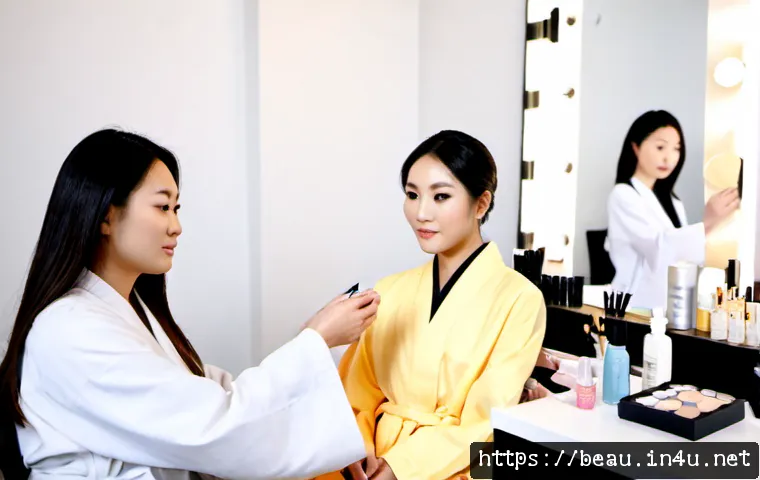 Home 17 뷰티컨설턴트 실습 강의 리뷰 - Photorealistic beauty consultant practical training class, an attentive adult trainee practicing a g...