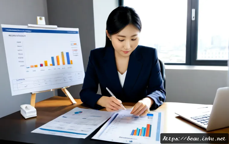 뷰티컨설턴트 수익 구조 분석 - Photorealistic beauty consultant reviewing income structure at a clean modern desk, professionally d...